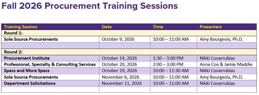Fall 2026 Training