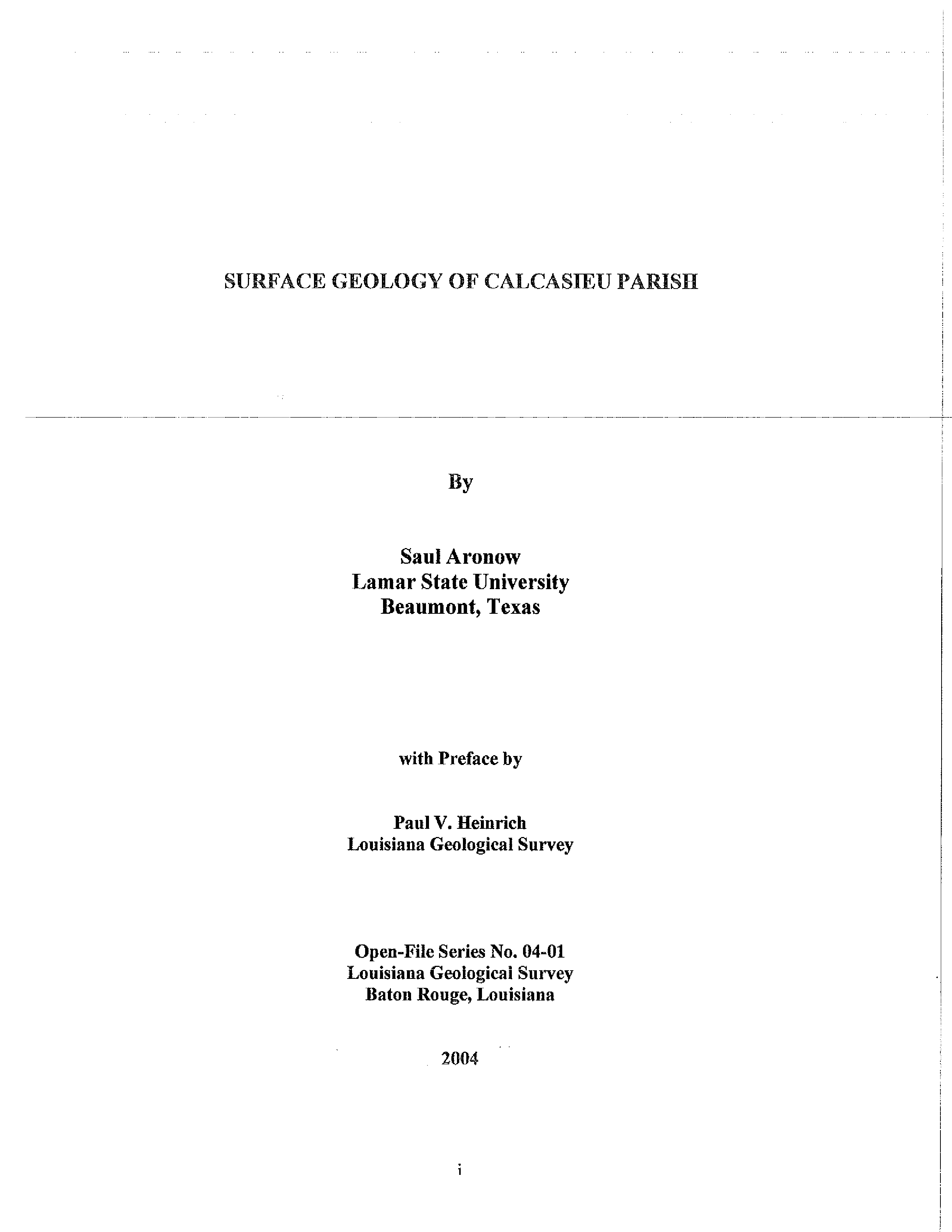 Surface Geology of Calcasieu Parish, Louisiana Surface Geology of Calcasieu Parish, Louisiana
