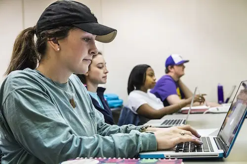 Students typing at computers Student typing at a computer
